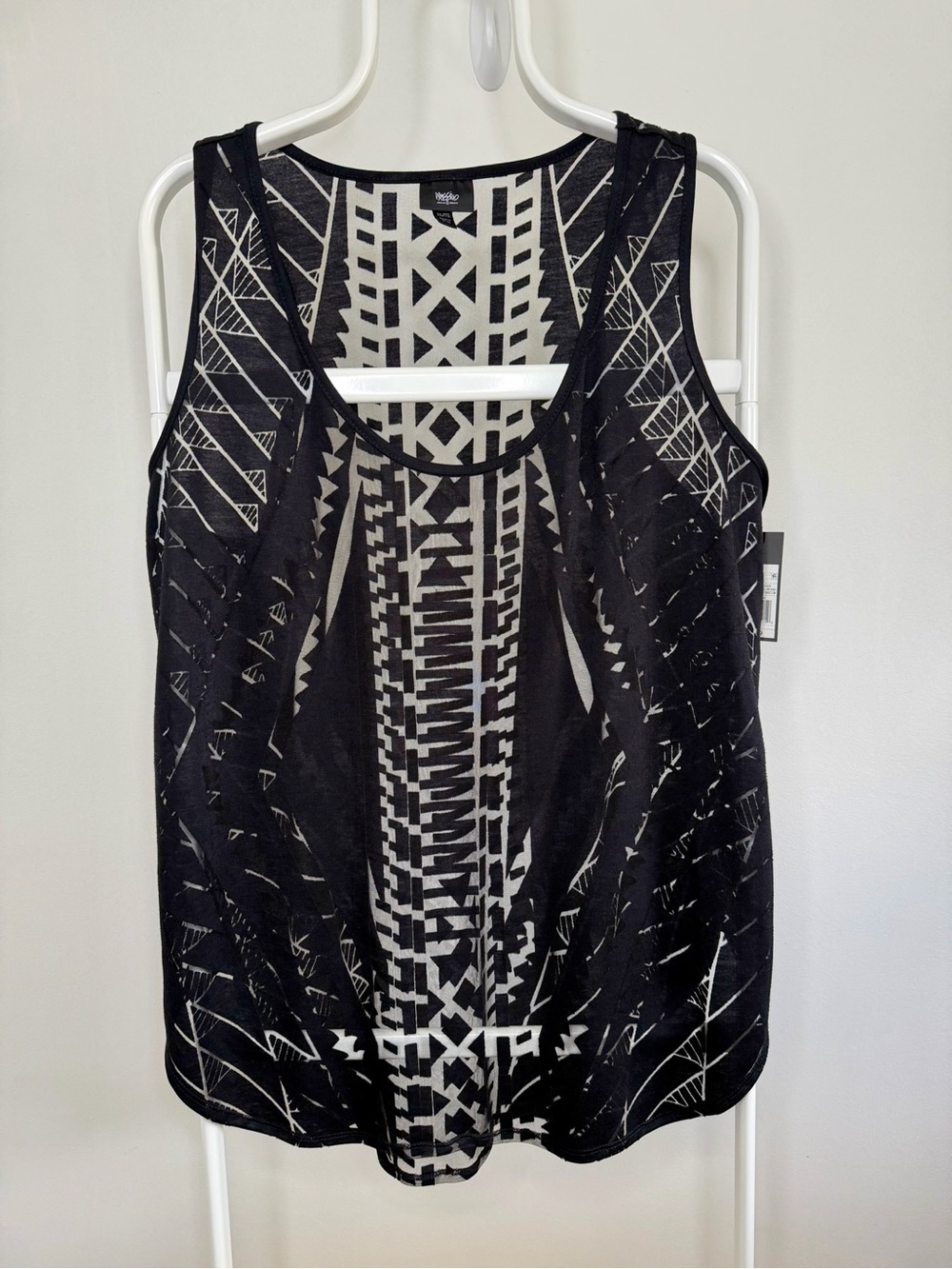 Mossimo XXL Black White Geometric Sheer Draped Tank Top NWT